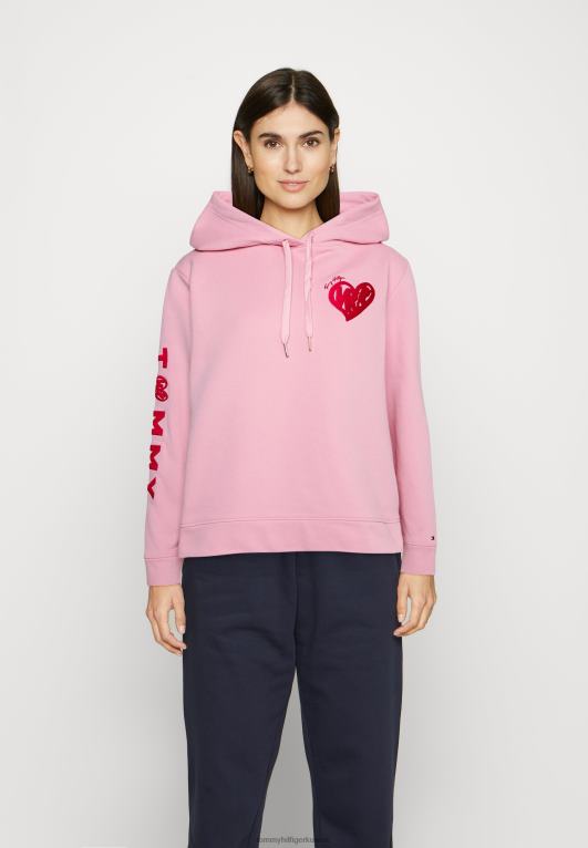 الوردي الجليدي Tommy Hilfiger هوديي بغطاء رأس وشعار تيري 446448130