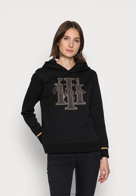 أسود Tommy Hilfiger البلوز هوديي الكريستال العادي 446448137