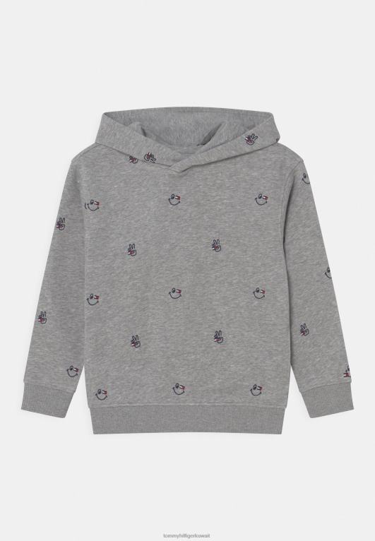 هيذر رمادي فاتح Tommy Hilfiger سويت شيرت بقلنسوة مطرز صغير للجنسين 446448188