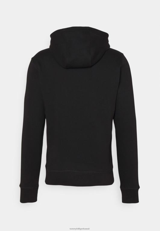 أسود Tommy Hilfiger سويت شيرت بغطاء للرأس مطرز بالنص للجنسين 446448193