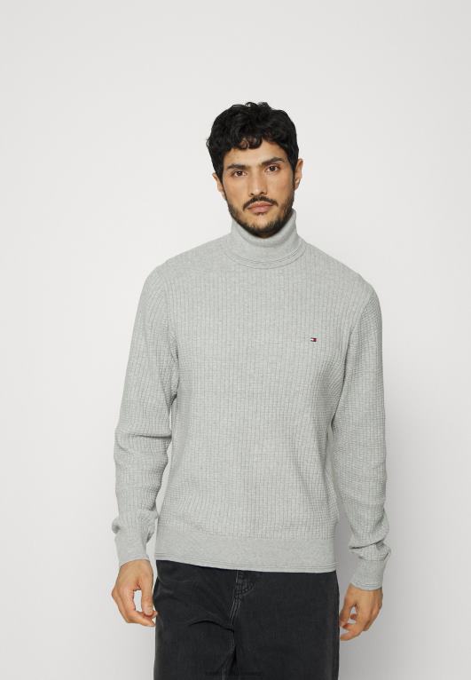 هيذر رمادي فاتح Tommy Hilfiger سترة ذات هيكل شبكي ورقبة ملفوفة 446448200