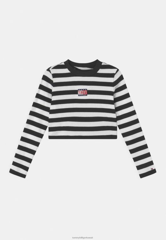 أسود/أبيض Tommy Hilfiger أعلى المحاصيل الخالدة بأكمام طويلة 446448215