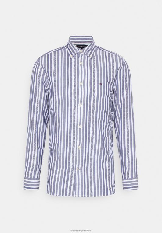 البحرية الكربونية / الأبيض البصري Tommy Hilfiger قميص مخطط ناعم طبيعي 446448258