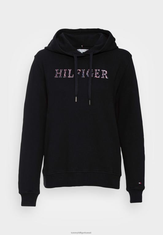 أسود Tommy Hilfiger سويت شيرت بغطاء للرأس بطبعة ريش عادية 446448265