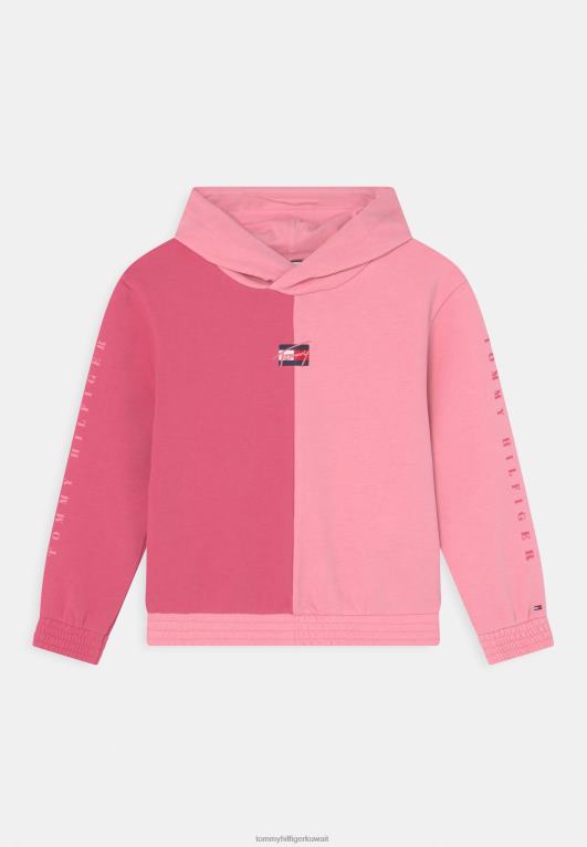 الوردي الطازج Tommy Hilfiger سويت شيرت بقلنسوة وأكمام بلونين 446448291