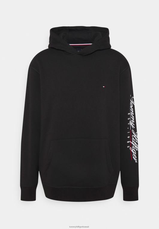 أسود Tommy Hilfiger سويت شيرت بغطاء للرأس مطرز بالنص للجنسين 446448374