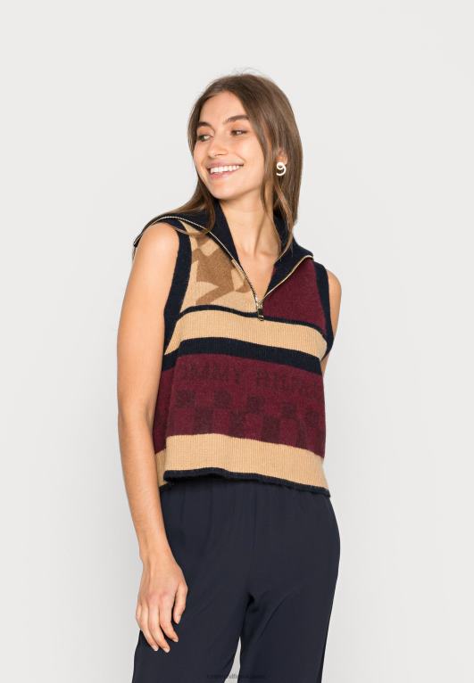 بني/بيج/أحمر Tommy Hilfiger أيقونة سترة صوفية عادية بسحاب 446448377