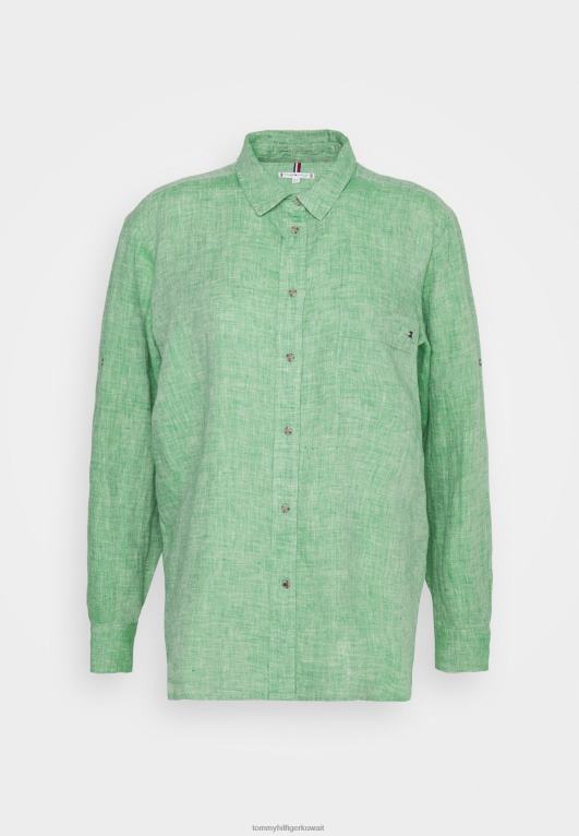 الأخضر النباتي Tommy Hilfiger بلوزة طويلة مريحة بأزرار سفلية 446448407