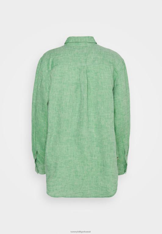 الأخضر النباتي Tommy Hilfiger بلوزة طويلة مريحة بأزرار سفلية 446448407