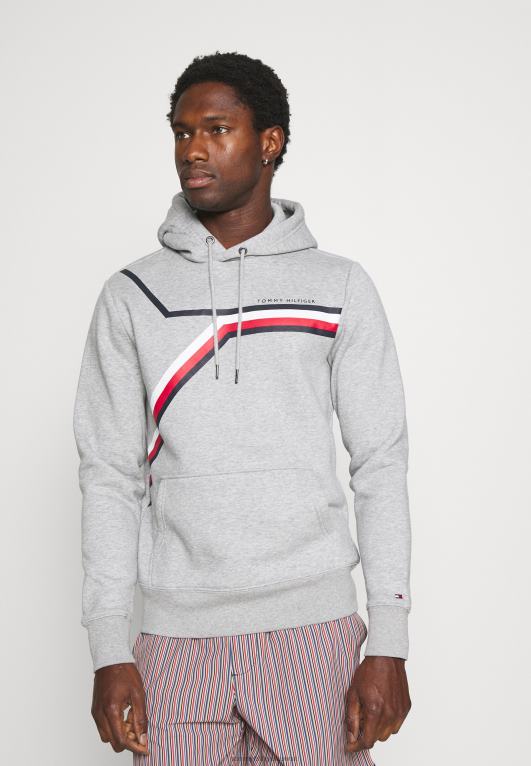 هيذر رمادي فاتح Tommy Hilfiger هودي هودي بخطوط مقسمة 446448413