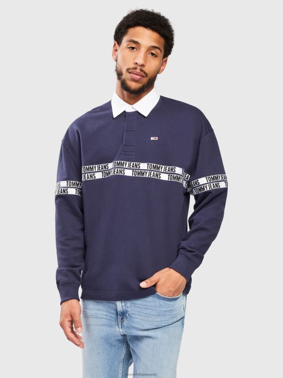 البحرية الشفق Tommy Hilfiger قميص رجبي بشريط شعار مريح 44644845