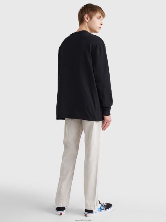 أسود Tommy Hilfiger تيشيرت بأكمام طويلة وشعار مطرز 44644852
