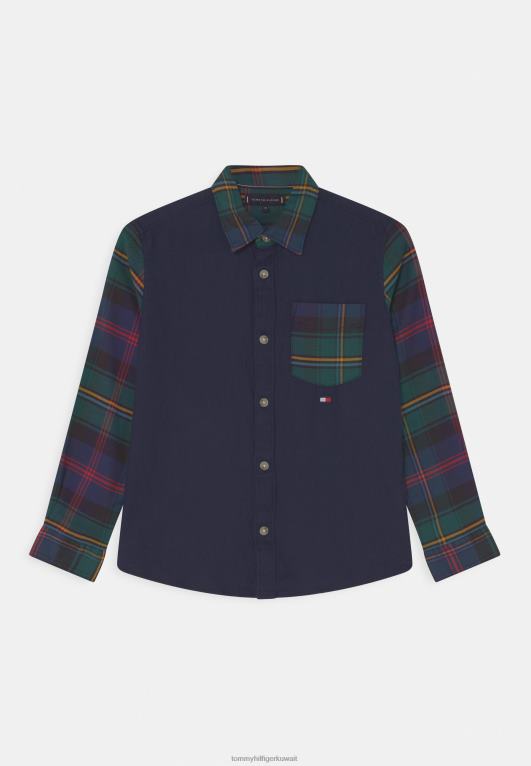 لون كحلي/أخضر شفقي بالكامل Tommy Hilfiger قميص كاروهات مختلط 446448566