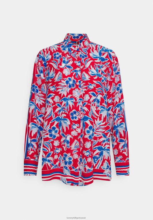وشاح الجزيرة باللون الأحمر Tommy Hilfiger بلوزة فلور مريحة بأزرار للأسفل 446448601