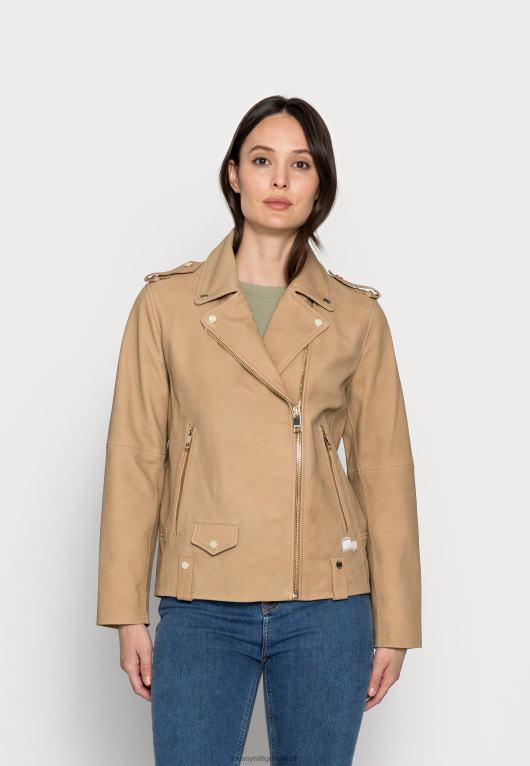 بني Tommy Hilfiger أيقونة سترة راكب الدراجة النارية من جلد الغزال سترة جلدية 446448630