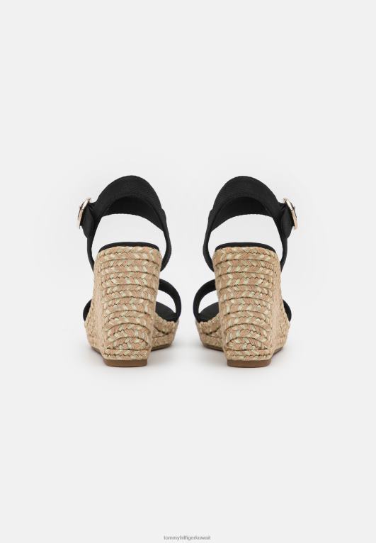 أسود Tommy Hilfiger الصنادل منصة إسفين التوقيع 446448711