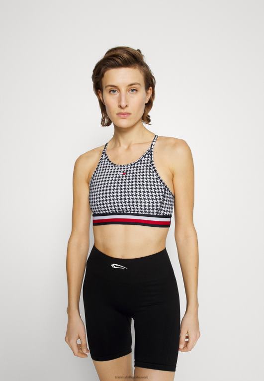 سماء الصحراء Tommy Hilfiger حمالة صدر رياضية خفيفة الوزن بنمط هاوندزتوث ودعم خفيف 446448950