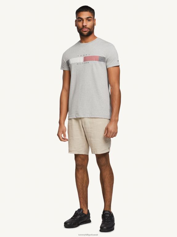 هيذر رمادي فاتح Tommy Hilfiger تي شيرت برسومات مخططة على الصدر 44644941