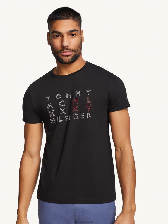 أسود Tommy Hilfiger تي شيرت بشعار نص التوقيع 44644950