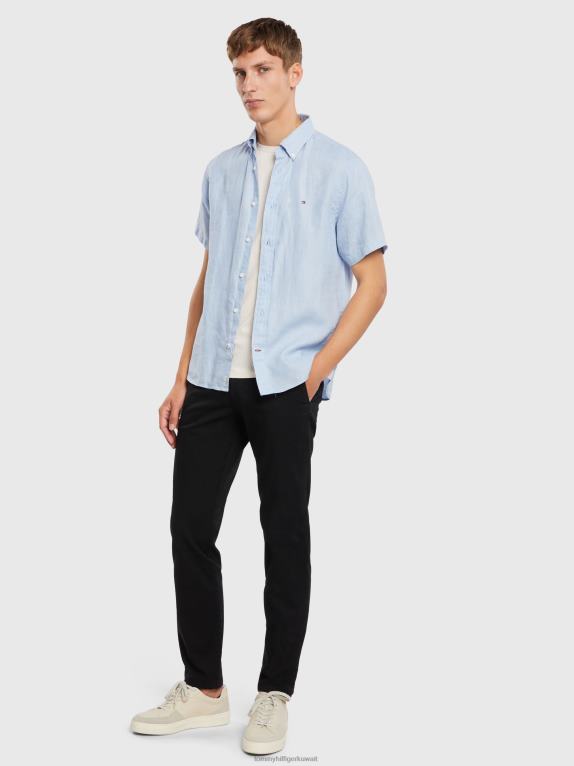 شامبراي الأزرق Tommy Hilfiger قميص كتان فاخر بأكمام قصيرة 44644960
