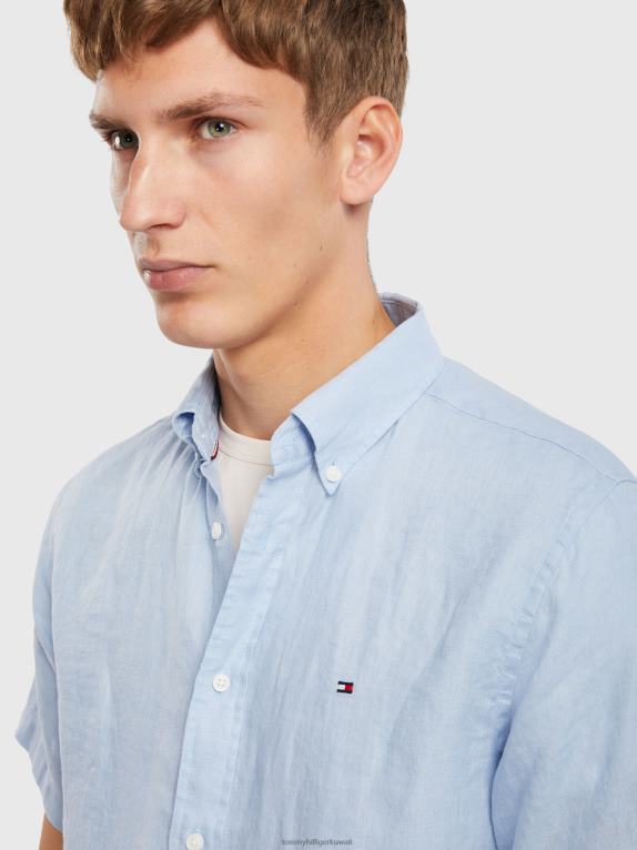 شامبراي الأزرق Tommy Hilfiger قميص كتان فاخر بأكمام قصيرة 44644960