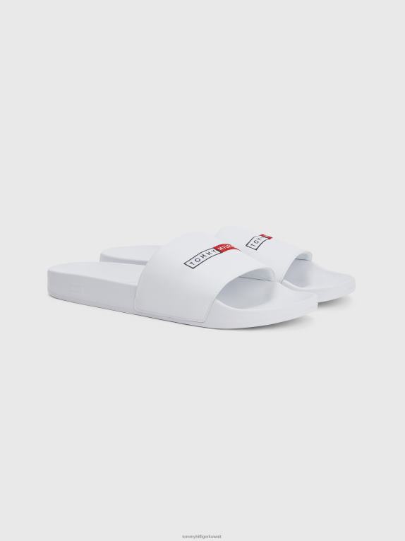 أبيض Tommy Hilfiger شرائح حمام سباحة مطرزة بالشعار 44644962