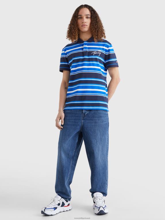 البحرية الشفق Tommy Hilfiger قميص بولو جيرسي مخطط بشعار الماركة 44644971