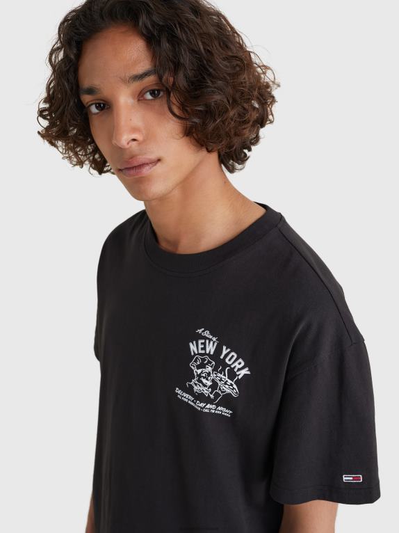 أسود Tommy Hilfiger تيشيرت بشعار البيتزا 44644973