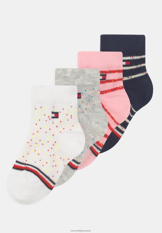 الوردي/البحرية/الأبيض/الرمادي الفاتح Tommy Hilfiger جوارب بيبي نيبي مخططة للجنسين، 4 قطع 446446748
