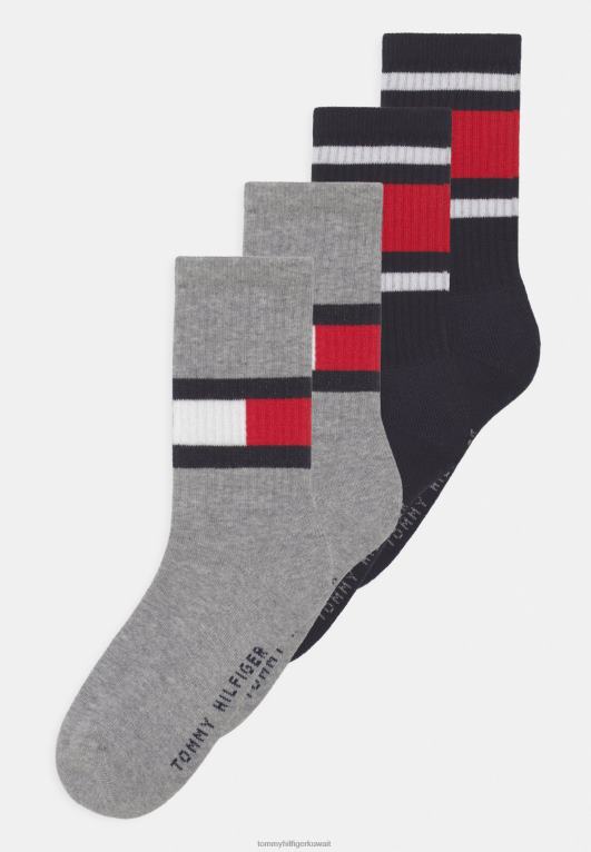 مزيج رمادي متوسط ​​/ كحلي Tommy Hilfiger جوارب علم للأطفال، 4 قطع، للجنسين 446446826