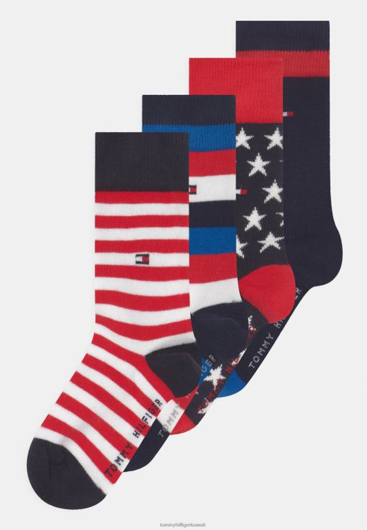 منتصف الليل الأزرق Tommy Hilfiger جوارب أساسية مخططة للأطفال للجنسين مكونة من 4 قطع فقط 446446844