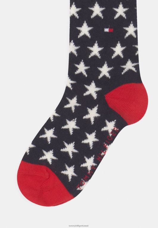 منتصف الليل الأزرق Tommy Hilfiger جوارب أساسية مخططة للأطفال للجنسين مكونة من 4 قطع فقط 446446844