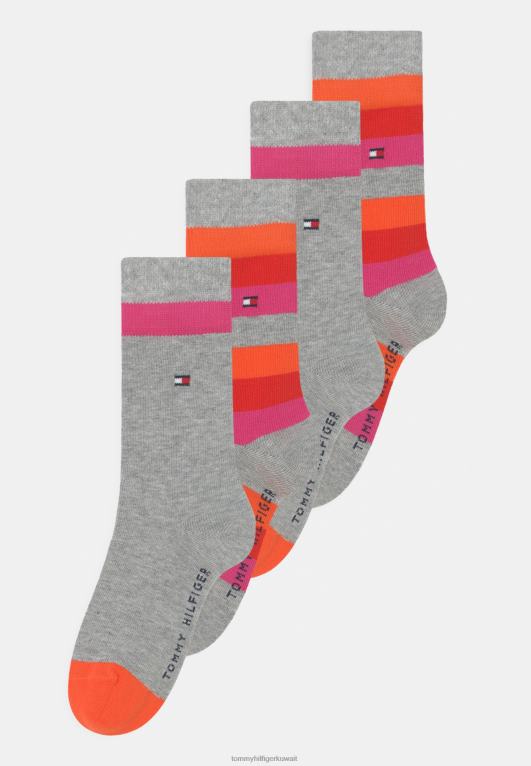 أحمر برتقالي Tommy Hilfiger جوارب أساسية للأطفال مكونة من 4 قطع 446447124