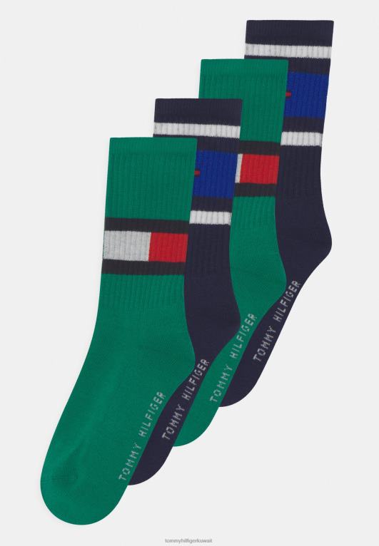 أخضر/أزرق داكن Tommy Hilfiger جوارب بعلم الأطفال مكونة من 4 قطع 446447125