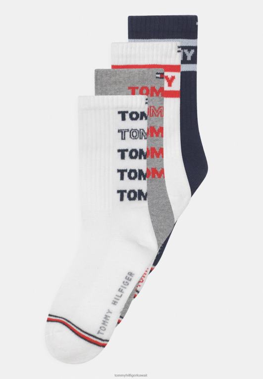أبيض/رمادي/كحلي Tommy Hilfiger جوارب رياضية للأطفال للجنسين مكونة من 4 قطع 446447128