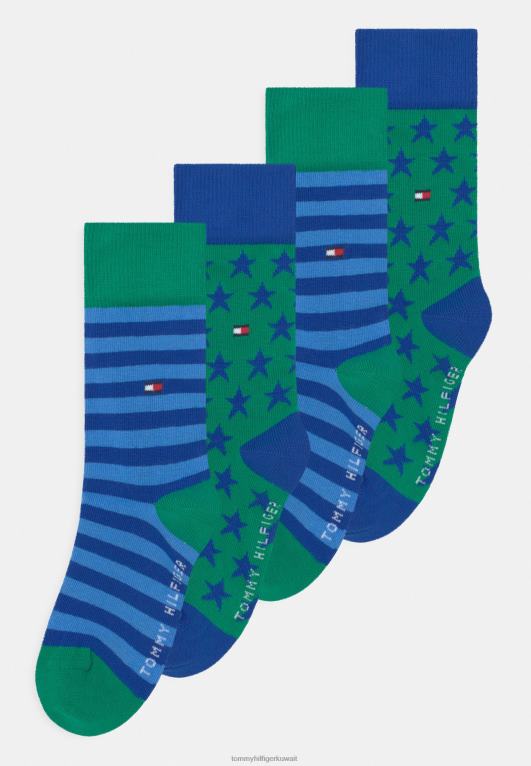 أخضر/أزرق Tommy Hilfiger جوارب للأطفال بنجوم وخطوط للجنسين مكونة من 4 قطع 446447131