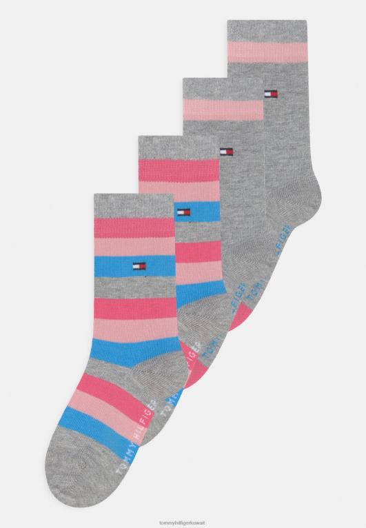 مزيج وردي / رمادي فاتح Tommy Hilfiger جوارب أساسية للأطفال مكونة من 4 قطع 446448904