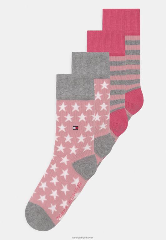 مزيج وردي / رمادي فاتح Tommy Hilfiger جوارب للأطفال بنجوم وخطوط للجنسين مكونة من 4 قطع 446448905