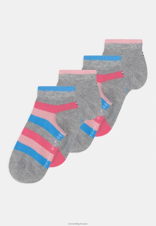 مزيج وردي / رمادي فاتح Tommy Hilfiger جوارب مخططة للأطفال مكونة من 4 قطع 446448906