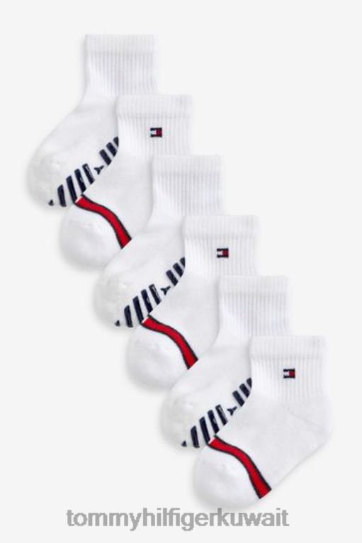 أبيض Tommy Hilfiger جوارب أطفال بتصميم علم، 6 قطع 446443629