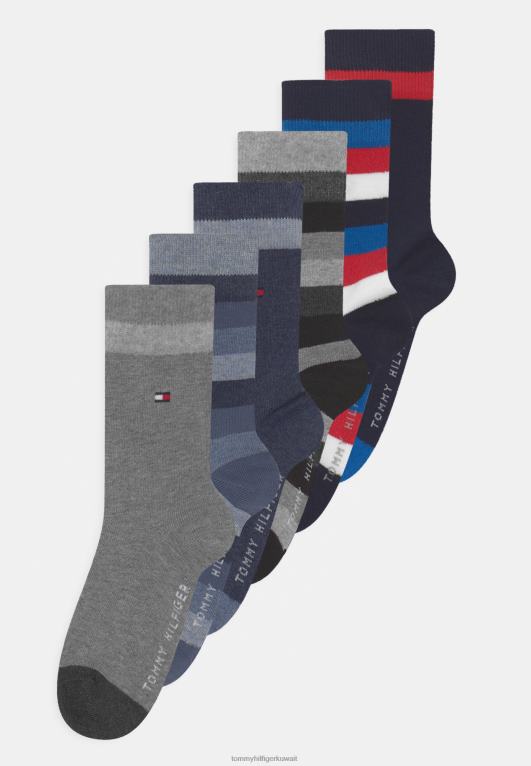 أسود/جينز/أزرق منتصف الليل Tommy Hilfiger جوارب أساسية للأطفال مكونة من 6 قطع للجنسين 446447001