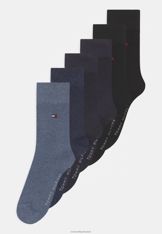أسود/جينز/أزرق منتصف الليل Tommy Hilfiger جوارب أساسية للأطفال للجنسين مكونة من 6 قطع 446448887