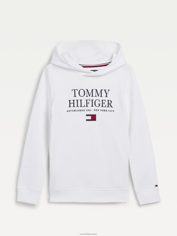 أبيض Tommy Hilfiger سترة بغطاء للرأس بشعار من القطن العضوي للأولاد من سن 8 إلى 16 عامًا 44644214