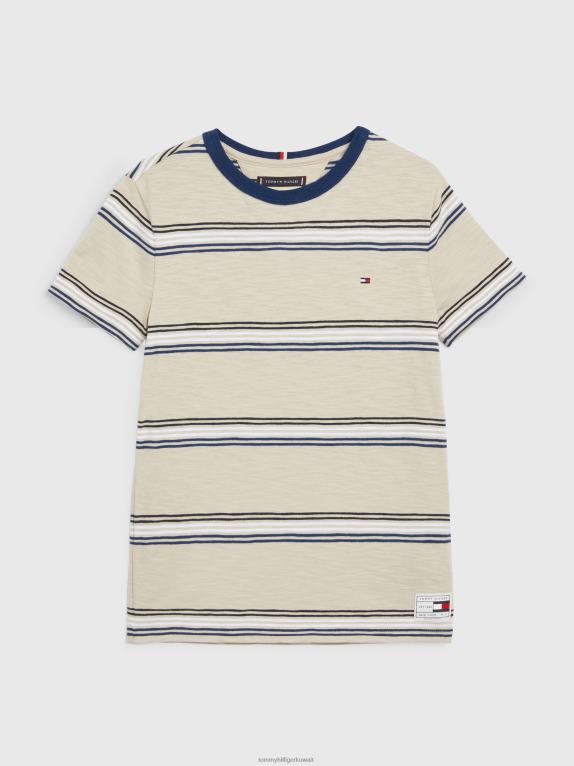 شريط أبيض/سافان Tommy Hilfiger الأولاد 8-16 تي شيرت مخطط من القطن العضوي 44644269