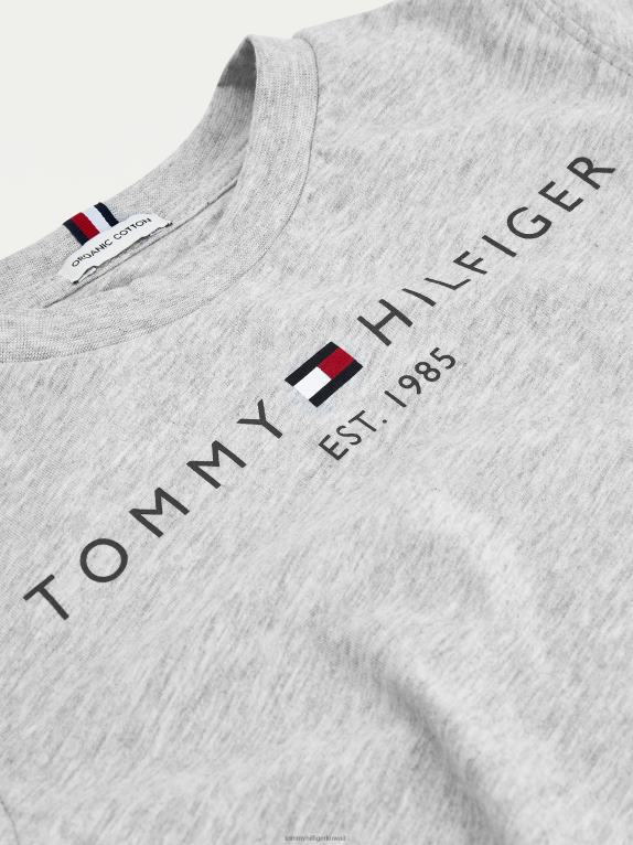 هيذر رمادي فاتح Tommy Hilfiger تيشيرت أساسي للأطفال من الجنسين 8-16 44644293