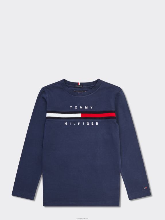 البحرية الشفق Tommy Hilfiger الأولاد 8-16 شعار تي شيرت طويل الأكمام 44644302