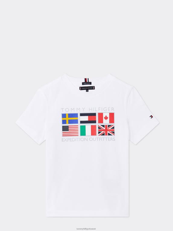 أبيض Tommy Hilfiger تي شيرت للأولاد من سن 8 إلى 16 عامًا بشعار البعثة العاكسة 44644304