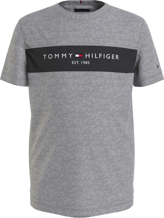هيذر رمادي فاتح Tommy Hilfiger تيشيرت للأولاد من عمر 8 إلى 16 عامًا بألوان أساسية 44644319