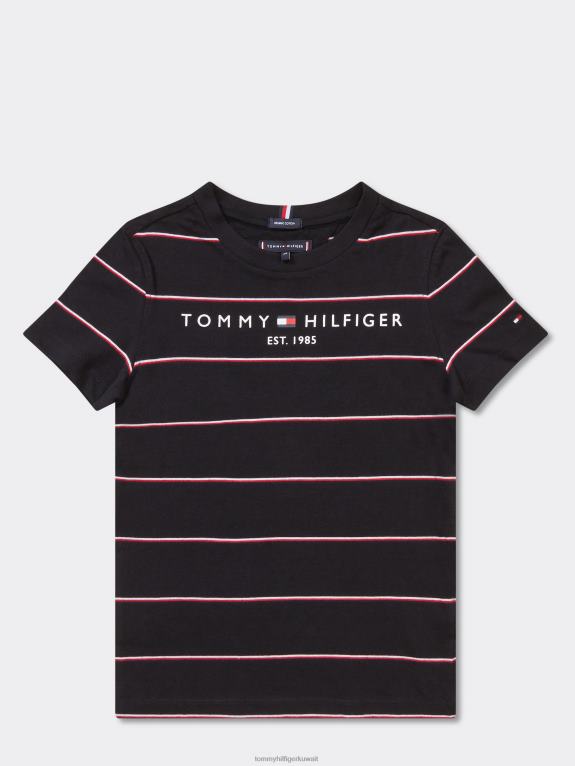 أسود Tommy Hilfiger تي شيرت للأولاد من سن 8 إلى 16 عامًا مصنوع من القطن العضوي الأساسي 44644326