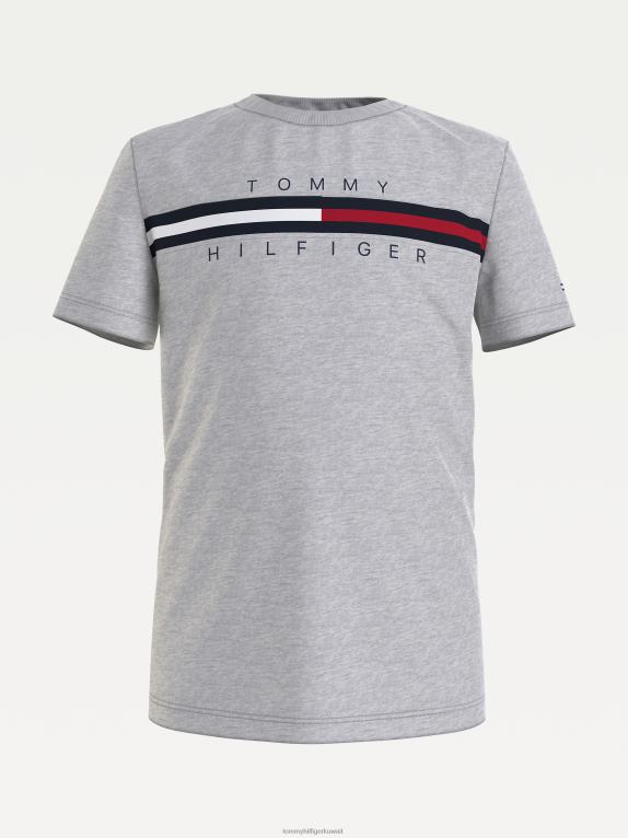 هيذر رمادي فاتح Tommy Hilfiger تي شيرت للأولاد من عمر 8 إلى 16 عامًا من القطن العضوي بلوحة العلم 44644341